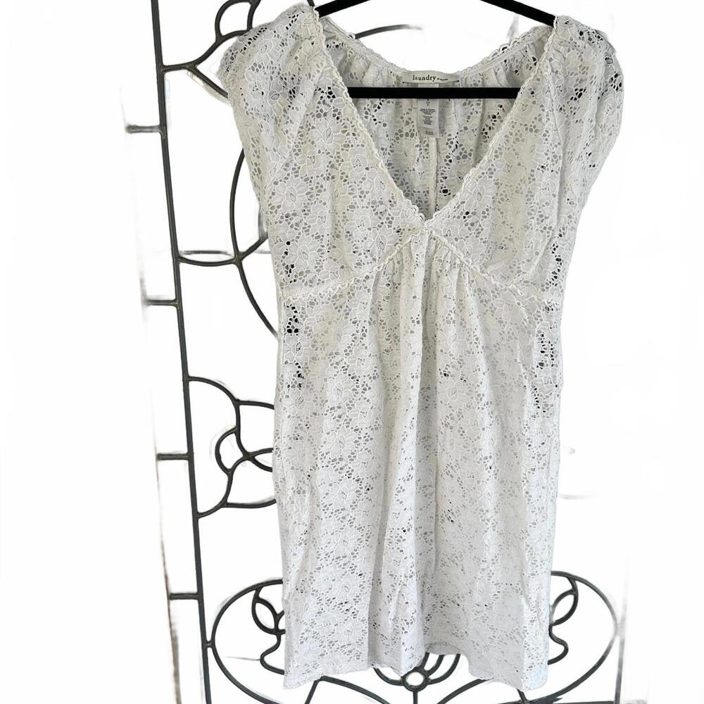Laundry by Design White Lace Detail Short Sleeves Mini DressTop – Small